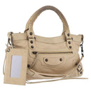 Balenciaga The First Hand Bag Leather Beige 103208 Auth 213727A-1