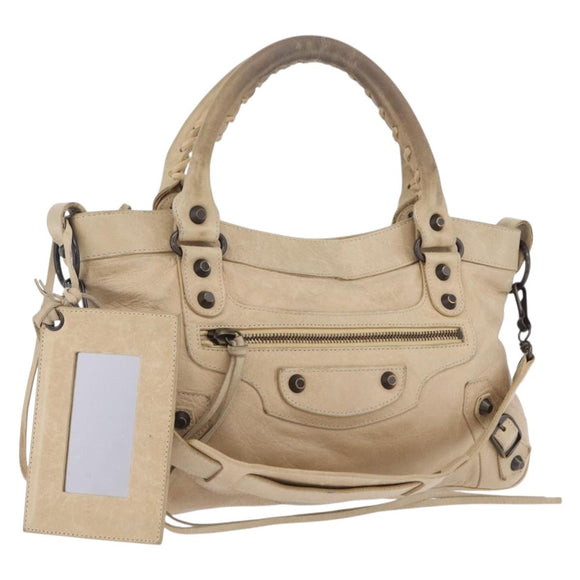 Balenciaga The First Hand Bag Leather Beige 103208 Auth 213727A