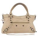Balenciaga The First Hand Bag Leather Beige 103208 Auth 213727A-2