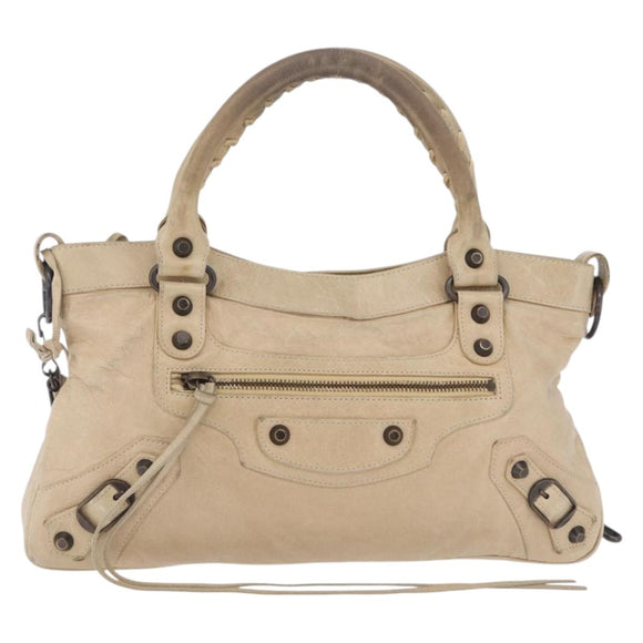 Balenciaga The First Hand Bag Leather Beige 103208 Auth 213727A