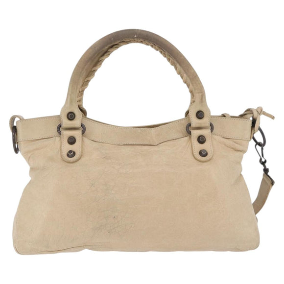 Balenciaga The First Hand Bag Leather Beige 103208 Auth 213727A