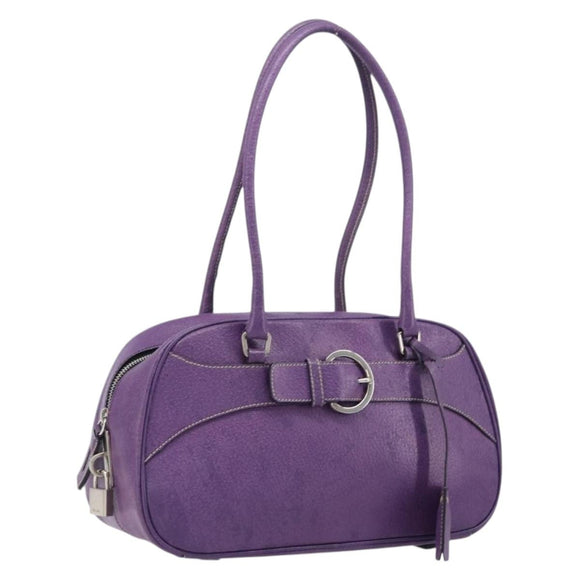 PRADA Tote Bag Leather Purple Silver Auth 213733