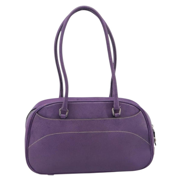 PRADA Tote Bag Leather Purple Silver Auth 213733