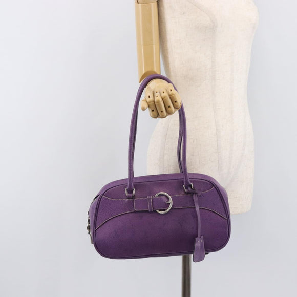 PRADA Tote Bag Leather Purple Silver Auth 213733