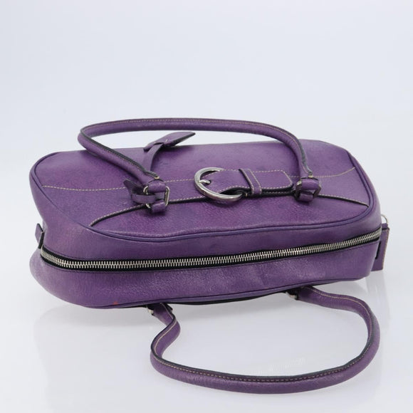 PRADA Tote Bag Leather Purple Silver Auth 213733