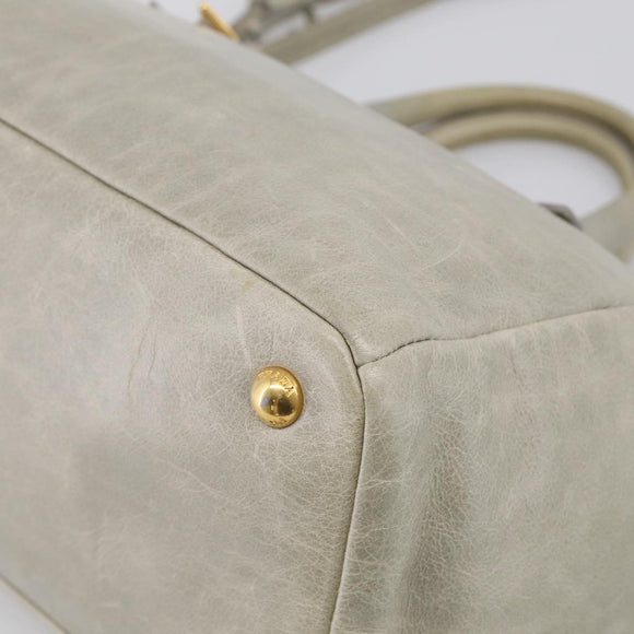 PRADA Vitellolux Hand Bag Leather 2way Gold Light green Auth 213734V