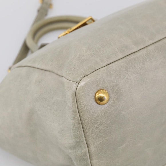 PRADA Vitellolux Hand Bag Leather 2way Gold Light green Auth 213734V