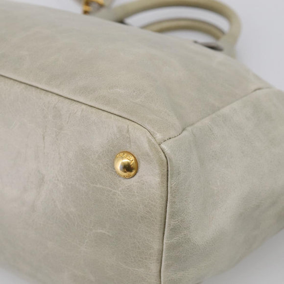 PRADA Vitellolux Hand Bag Leather 2way Gold Light green Auth 213734V