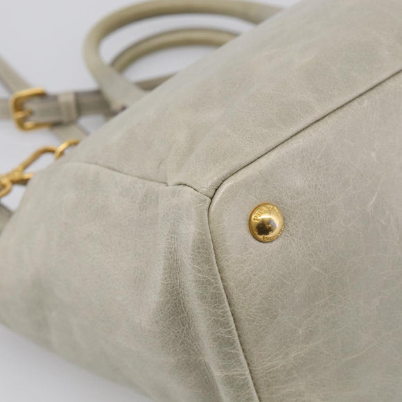 PRADA Vitellolux Hand Bag Leather 2way Gold Light green Auth 213734V