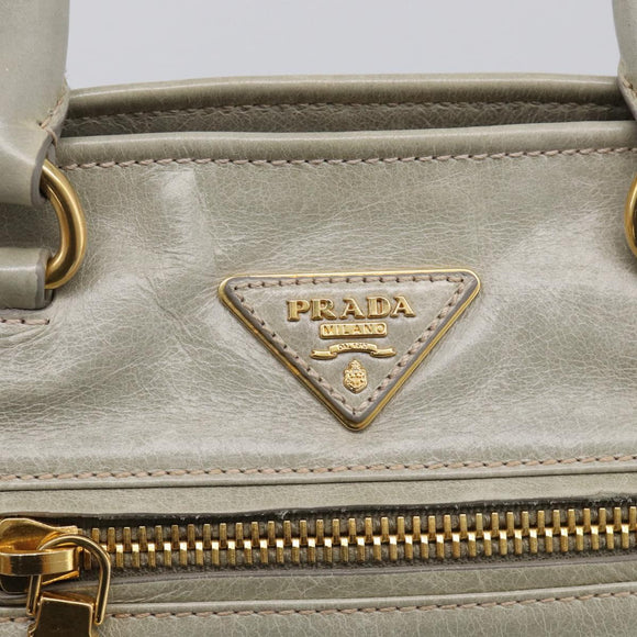 PRADA Vitellolux Hand Bag Leather 2way Gold Light green Auth 213734V