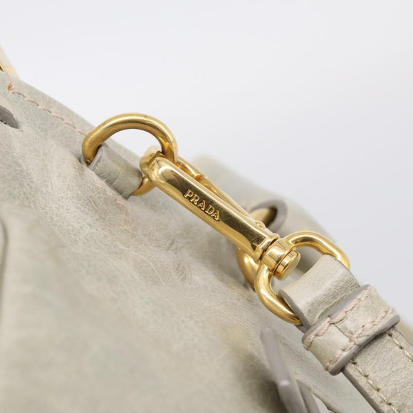 PRADA Vitellolux Hand Bag Leather 2way Gold Light green Auth 213734V