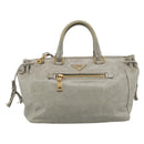 PRADA Vitellolux Hand Bag Leather 2way Gold Light green Auth 213734V-2