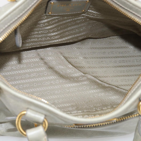 PRADA Vitellolux Hand Bag Leather 2way Gold Light green Auth 213734V