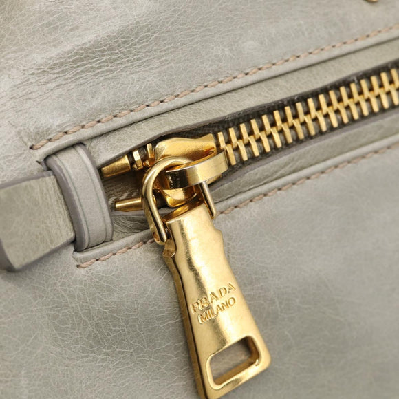 PRADA Vitellolux Hand Bag Leather 2way Gold Light green Auth 213734V
