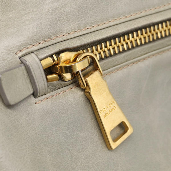 PRADA Vitellolux Hand Bag Leather 2way Gold Light green Auth 213734V