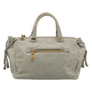 PRADA Vitellolux Hand Bag Leather 2way Gold Light green Auth 213734V-3