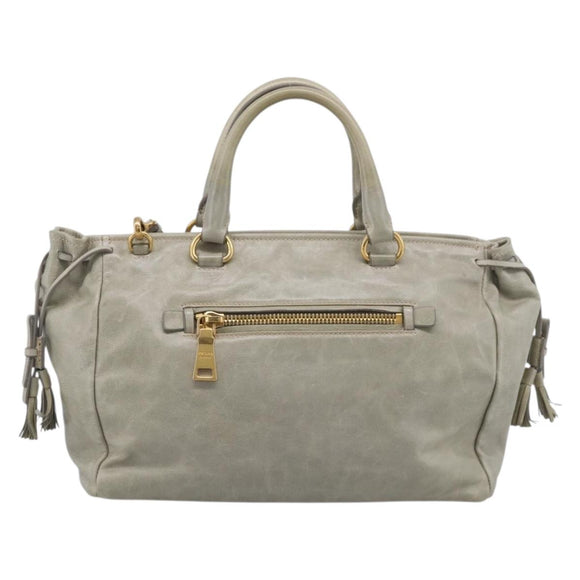 PRADA Vitellolux Hand Bag Leather 2way Gold Light green Auth 213734V