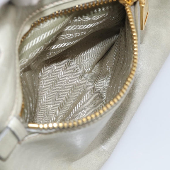 PRADA Vitellolux Hand Bag Leather 2way Gold Light green Auth 213734V