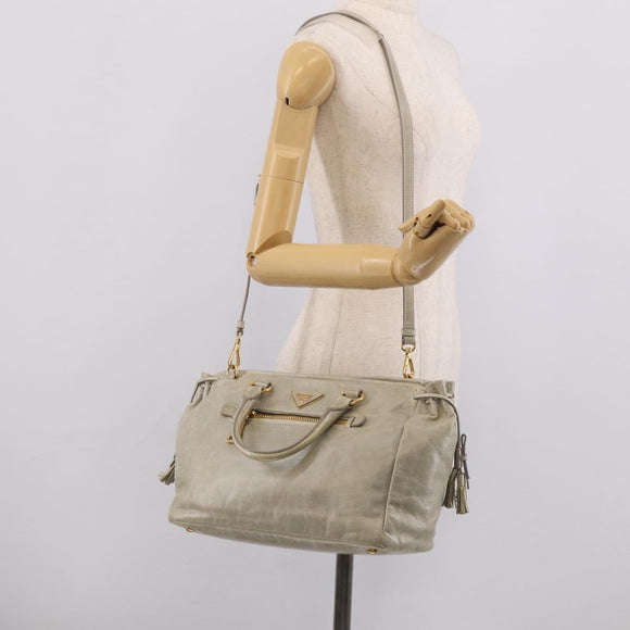 PRADA Vitellolux Hand Bag Leather 2way Gold Light green Auth 213734V