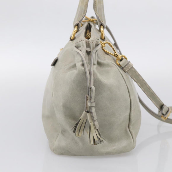 PRADA Vitellolux Hand Bag Leather 2way Gold Light green Auth 213734V
