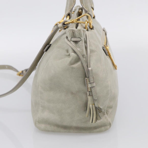 PRADA Vitellolux Hand Bag Leather 2way Gold Light green Auth 213734V