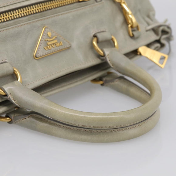 PRADA Vitellolux Hand Bag Leather 2way Gold Light green Auth 213734V