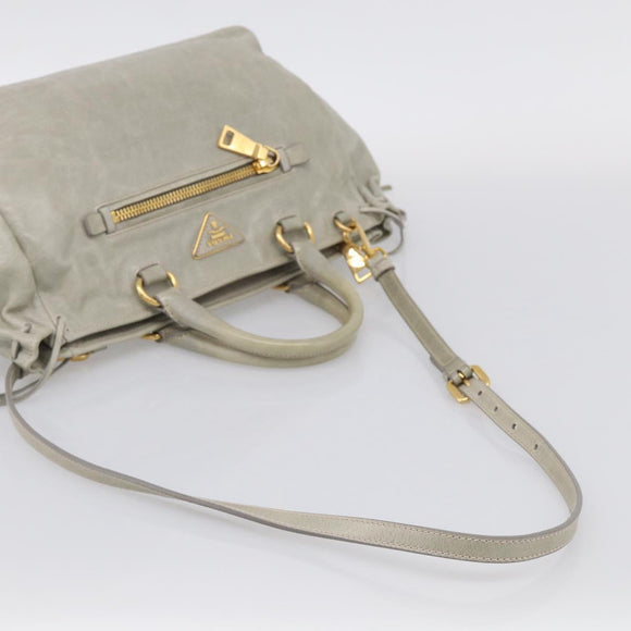 PRADA Vitellolux Hand Bag Leather 2way Gold Light green Auth 213734V