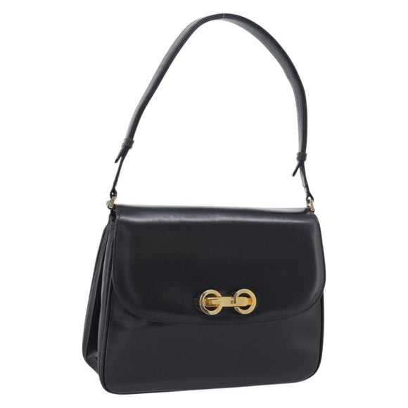 GUCCI Shoulder Bag Leather Black Gold Auth 213735A