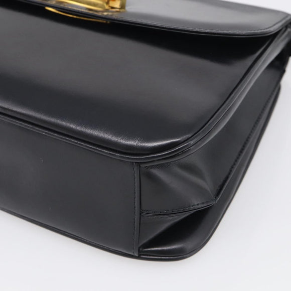 GUCCI Shoulder Bag Leather Black Gold Auth 213735A