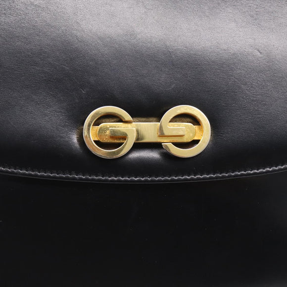 GUCCI Shoulder Bag Leather Black Gold Auth 213735A