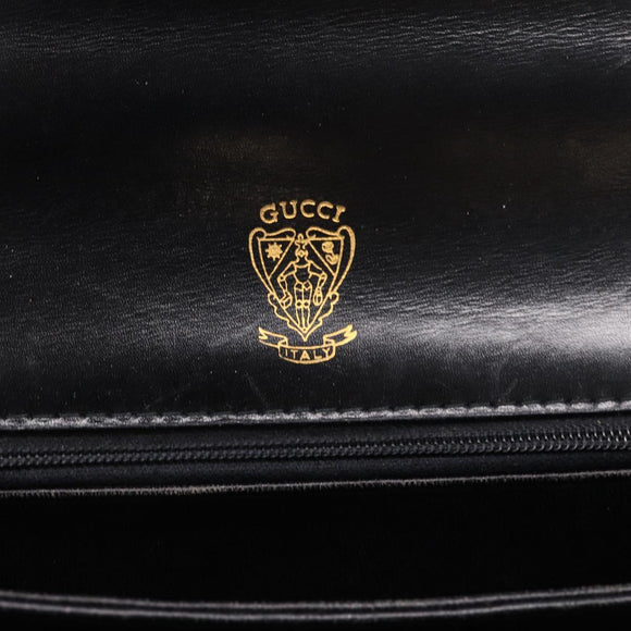 GUCCI Shoulder Bag Leather Black Gold Auth 213735A