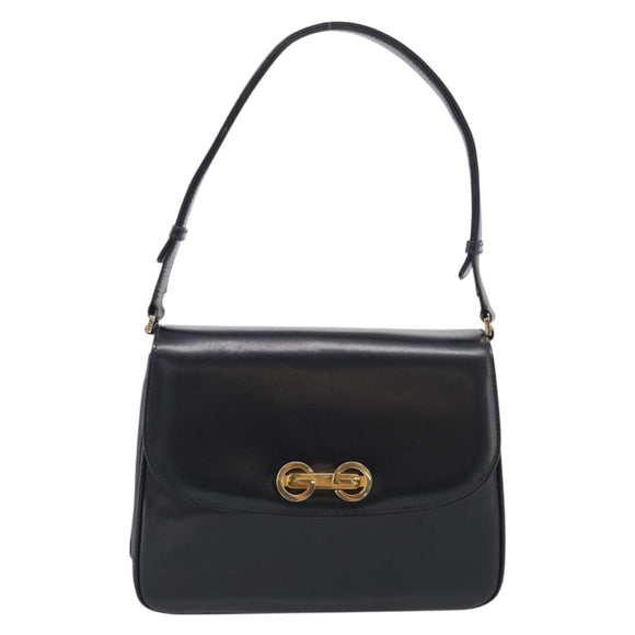 GUCCI Shoulder Bag Leather Black Gold Auth 213735A