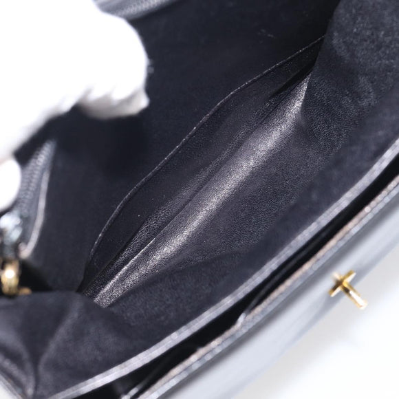 GUCCI Shoulder Bag Leather Black Gold Auth 213735A