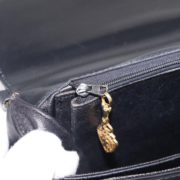 GUCCI Shoulder Bag Leather Black Gold Auth 213735A