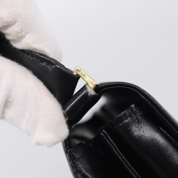 GUCCI Shoulder Bag Leather Black Gold Auth 213735A