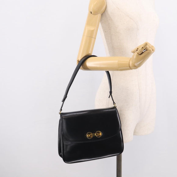 GUCCI Shoulder Bag Leather Black Gold Auth 213735A