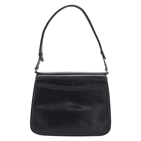 GUCCI Shoulder Bag Leather Black Gold Auth 213735A