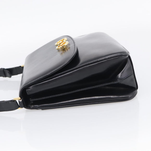 GUCCI Shoulder Bag Leather Black Gold Auth 213735A