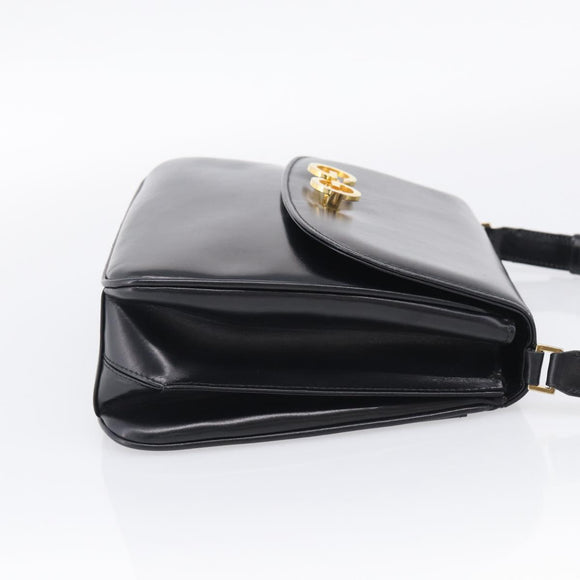 GUCCI Shoulder Bag Leather Black Gold Auth 213735A