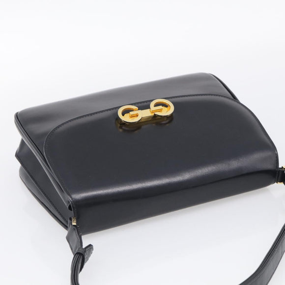 GUCCI Shoulder Bag Leather Black Gold Auth 213735A