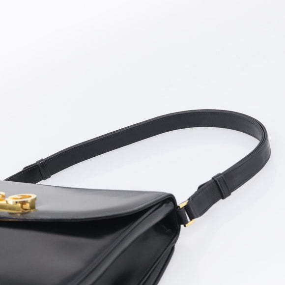 GUCCI Shoulder Bag Leather Black Gold Auth 213735A