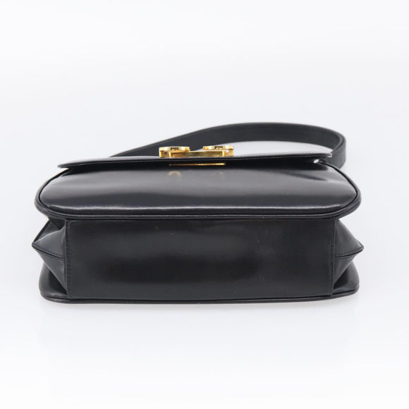 GUCCI Shoulder Bag Leather Black Gold Auth 213735A