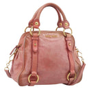 Miu Miu Vitellolux Hand Bag Leather 2way Pink Gold Auth 213736A-1