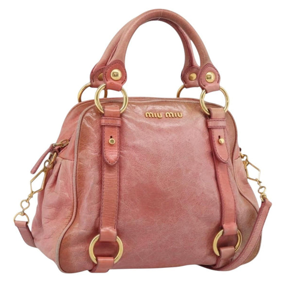 Miu Miu Vitellolux Hand Bag Leather 2way Pink Gold Auth 213736A