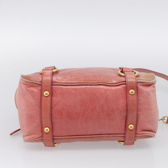 Miu Miu Vitellolux Hand Bag Leather 2way Pink Gold Auth 213736A