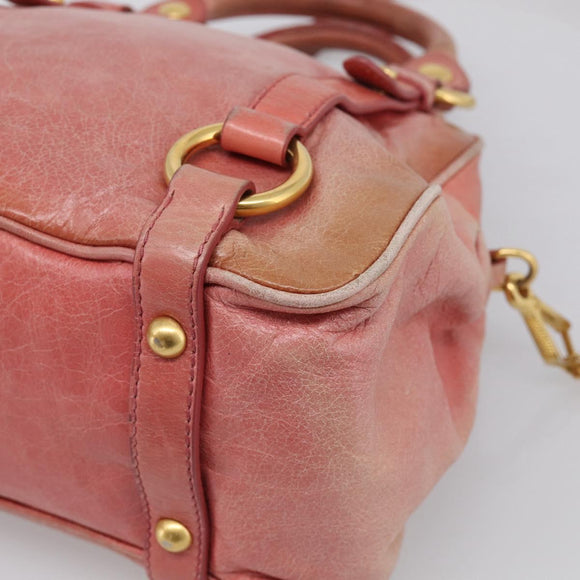 Miu Miu Vitellolux Hand Bag Leather 2way Pink Gold Auth 213736A