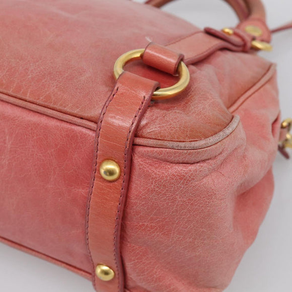 Miu Miu Vitellolux Hand Bag Leather 2way Pink Gold Auth 213736A
