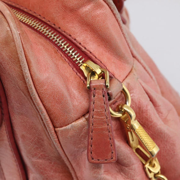 Miu Miu Vitellolux Hand Bag Leather 2way Pink Gold Auth 213736A
