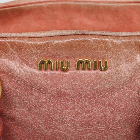 Miu Miu Vitellolux Hand Bag Leather 2way Pink Gold Auth 213736A