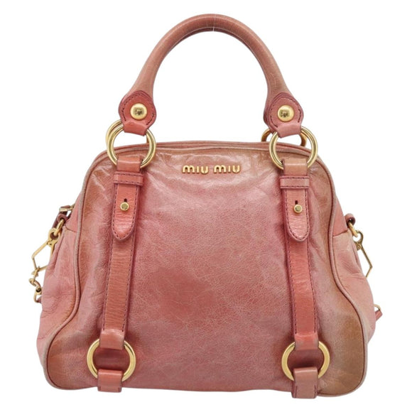 Miu Miu Vitellolux Hand Bag Leather 2way Pink Gold Auth 213736A